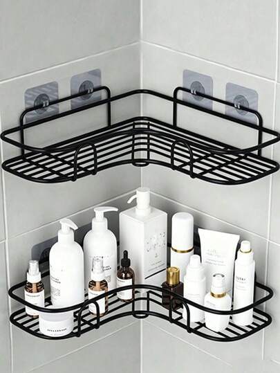 1pc Multi-Functional Self-Adhesive Wall-Mounted Corner Storage Rack, Halloween/Christmas Bathroom Decor, Kitchen, Cosmetics, Shower Supplies, Back To School. Suitable For Home Storage And Dorm Storage
