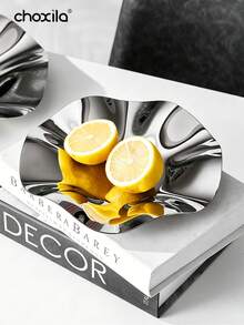 choxila 1 pièce Plateau décoratif en acier inoxydable avec design de feuille de lotus, plat de rangement incurvé en forme de pétale pour collations et bijoux, plateau de rangement multifonctionnel pour la décoration du salon et l'usage quotidien à la maison - Plateau - Voir 6