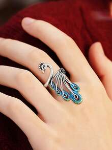 1pc Beautiful Peacock Shaped Ring, Suitable For Women To Wear, Suitable For Wedding, Engagement, Anniversary Party, Valentine's Day Gift - 1# - View 1