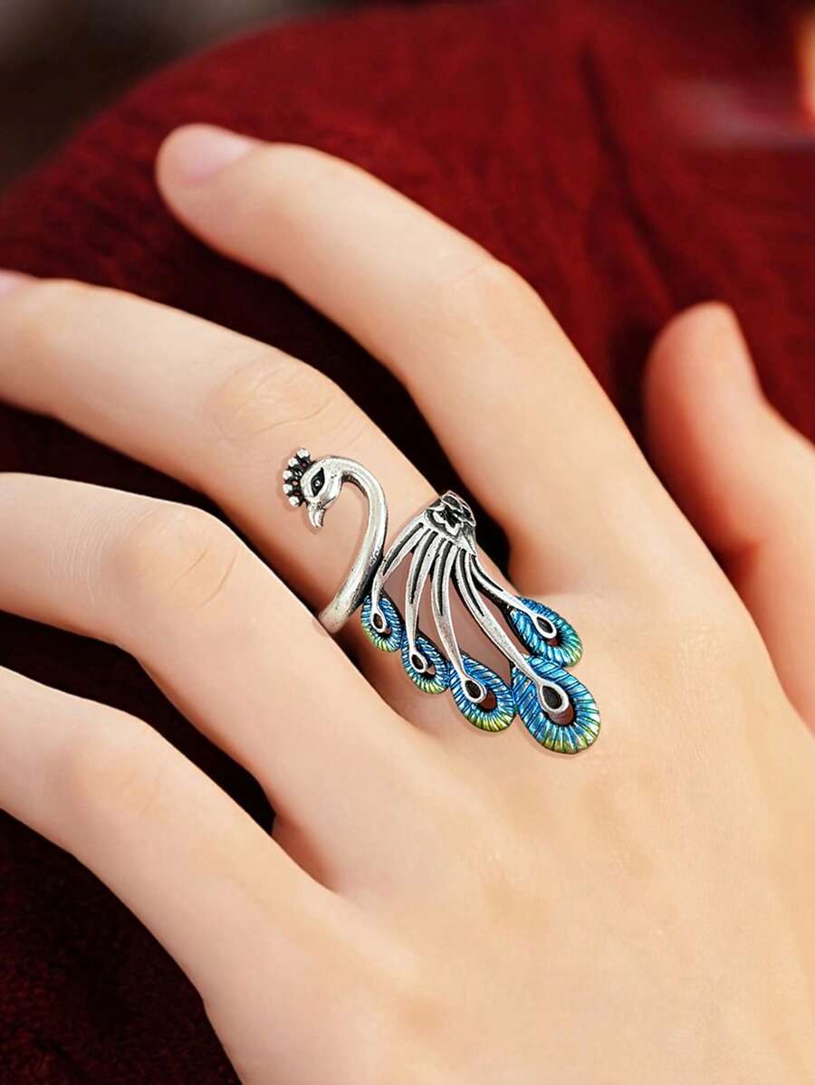1pc Beautiful Peacock Shaped Ring, Suitable For Women To Wear, Suitable For Wedding, Engagement, Anniversary Party, Valentine's Day Gift - 1# - View 1