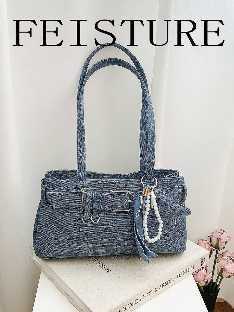 FEISTURE 1件裝女款時尚腋下肩背包，附肩帶裝飾，適合日常外出、約會、通勤