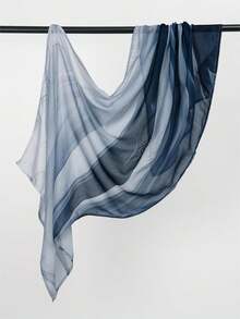 1pc Women's Elegant Bohemian Style Tie-Dye Print Long Scarf, Breathable And Comfortable, Suitable For Daily Wear, Travel And Party Outfits - Blue-gray - View 5
