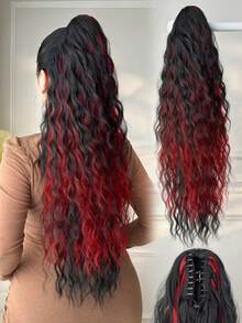 38 Inch Extra Long Straight Heat-Resistant Synthetic Ponytail Hair Extension, Deep Brown Gold Light Brown Gradient Burgundy Black, Suitable For Women's Party And Daily Use Claw Ponytail Hair Accessory - 黑棕色 - 查看 14