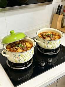 1 set peralatan masak enamel multifungsi ukuran 16-20cm, ringan dengan tutup kaca, termasuk panci sup, panci rebusan, dan wajan anti lengket, mudah dibersihkan, cocok untuk kompor gas dan induksi, tahan lama, set panci masak penting untuk dapur rumah dan restoran. - View 1