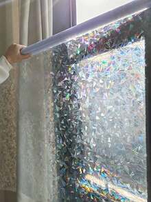 1 Roll 44.5cm Wide 3D Laser Translucent Rainbow Decorative Glass Static Cling Non-Adhesive Film, Colorful Vinyl Glass Window Decorative Decal - Multicolor - View 6