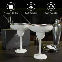 Set Of 2 Cream-Colored Margarita Glasses Made Of Insulated Stainless Steel With Lids, Shatterproof And Vacuum-Sealed. Ideal As A Mother's Day Gift. - 白色 - 查看 6