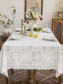 Rectangular Lace Tablecloth Measuring 150x250cm. Maximum Elegance. - White - View 2
