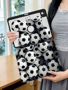 1 Piece: Black And White 3D Soccer Ball Print Acrylic Rotating Stand Case, Suitable For IPad 11 A16/10/9/8, Air 11 2026 (M4), Pro 11 2025, Full-Coverage Shockproof Corner Protection, Supports Automatic Wake/Sleep, Unisex, Suitable For Office/Study/Gift, Multi-Angle Support, Non-Magnetic Protective Case. - Black - View 3