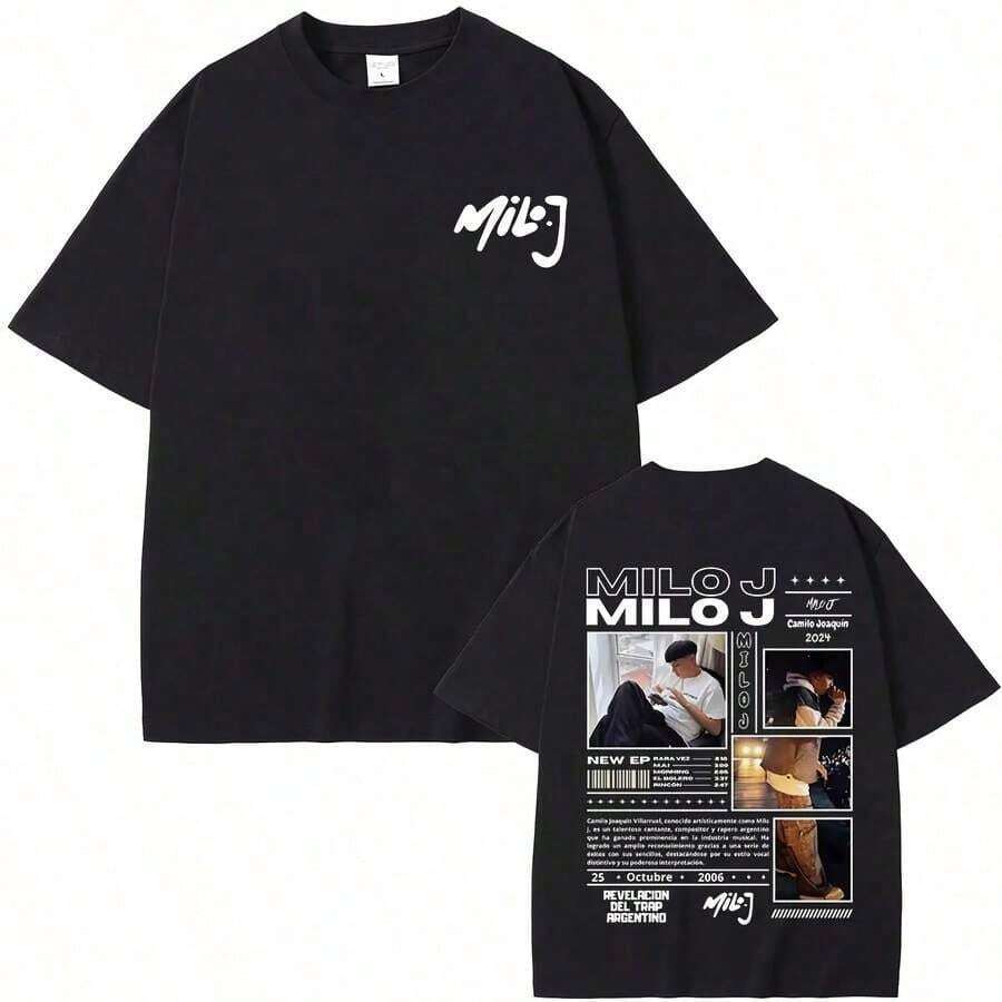 The Artwork For The Album "Rap Singer Milo J 111" 2025; Summer Hip-Hop Fashion For Men And Women; Summer Casual Outfits; Men's Plus Size T-Shirts And Sports Tops KPP0 - 黑色 - 查看 1