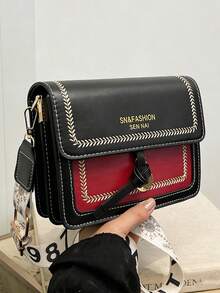 Casual Flap Square Shoulder Bag Color-Block Crossbody Bag For Women Wide Strap Summer Blue Purse For Work Travel Outing Birthday Gift Back To School - 彩色 - 查看 13