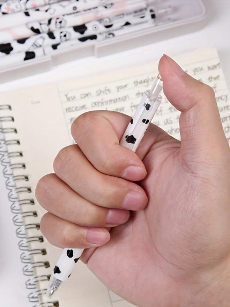 16pcs 0.5mm Cute Cow Theme Retractable Gel Pens Set, Smooth Writing Black Ink, Office Holiday Gift Choice - Multicolor - View 4