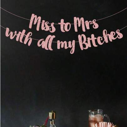 1套 Miss To Mrs 優雅又俏皮新娘派對或結婚金屬色DIY繩索亮片橫幅 - 單身派對準新娘裝飾、伴手禮與用品、聖誕節