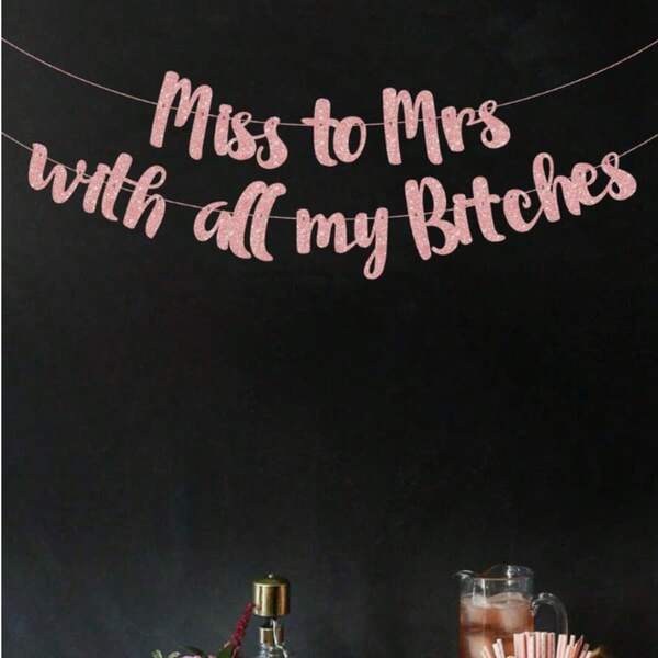 1 Set Miss To Mrs Elegant & Playful Bride Shower/Wedding Gold Foil DIY Sequin Banner - Bride-To-Be Bachelorette Party Decor, Favors & Supplies, Christmas Style