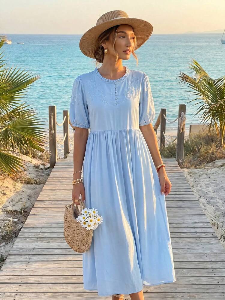 chiffon crinkle dress Caroline Flutter Sleeve Maxi in Mediterranean Swirl Pariaura Plus Size Women's Size:20.5 36/37 boho wedding dresses affordable The perfect dress to