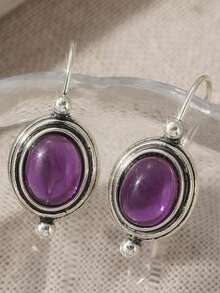 復古時尚綠色圓珠吊墜耳環，手工銅製珠寶，適合女性日常配戴，送給妻子和女友的理想禮物 - 紫色 - 查看 8