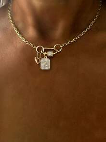 1PC Gold Screw Shaped A-Z Letter Necklace With Lock And White Diamond Chain, Unique Luxury Style, Suitable For Women's Daily Work Decoration - Yellow Gold - View 31