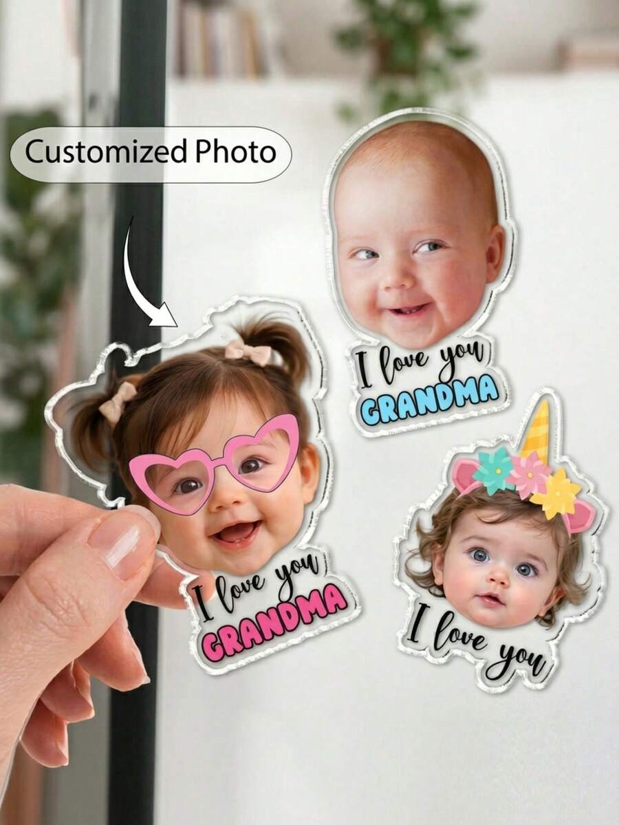 Imanes de fotos acrílicos personalizados, imanes de fotos personalizados de bebé o mascota, regalo del Día de la Madre para mamá - Multicolor - Ver 1