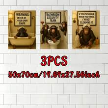 Humorous Chimpanzee Self-Adhesive Wall Sticker Poster With Playful Quotes, Funny Bathroom Decor Wall Decals, 3-Piece Set, Suitable For Restrooms, Hotel Bathrooms, Restaurants And Home Wall Decoration, Halloween Gift - 3-piece Wall Sticker - View 9