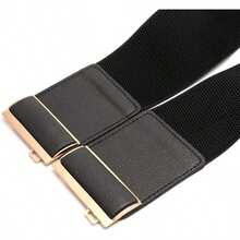 Womens 3" Wide Belt Elastic Stretch Cinch Waistband Lady Cummerband - Black Belt - View 6