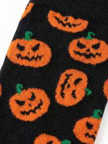1 par de calcetines de media caña para hombre con estampado de calabaza de Halloween, color negro & naranja, suaves & transpirables, patrón espeluznante de Jack-O'-Lantern, adecuados para Halloween y uso diario - Multicolor - Ver 4