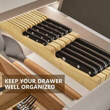 Knife Drawer Organizer Bamboo In-Drawer Knife Block Organizer Kitchen Steak Knives Holder Organizer For Drawer 11 Knives Slots 11 Knives Slots - Variant - View 3