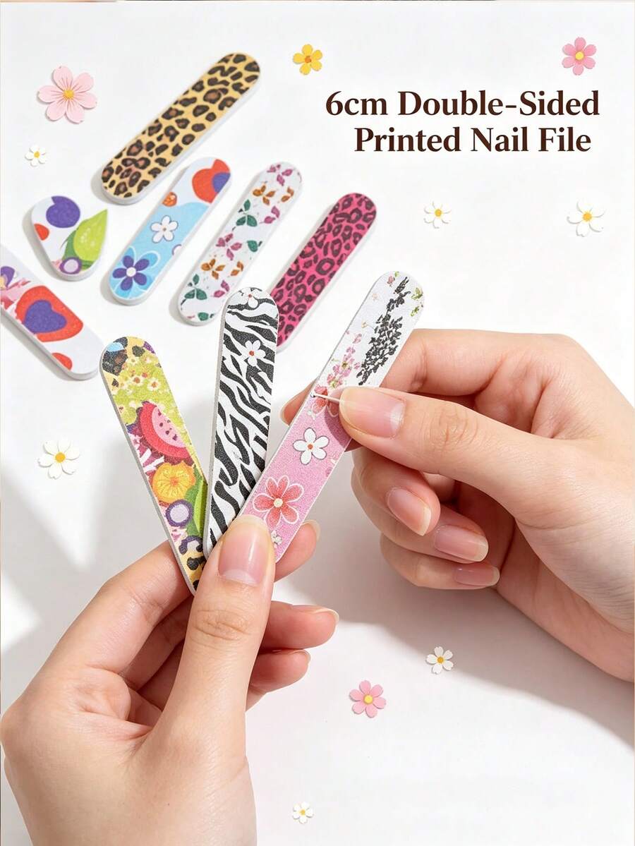 Tragbare Mini-Taschen-EVA-Nagelfeile, doppelseitiger Nagelbuffer, dekorativ mit buntem Blumen-, Tier- und Fruchtmuster, kompakter Reise-Nagelbuffer, geeignet zum Formen, Trimmen und Polieren von Nägeln unterwegs, für den täglichen Gebrauch - A - Übersicht 1