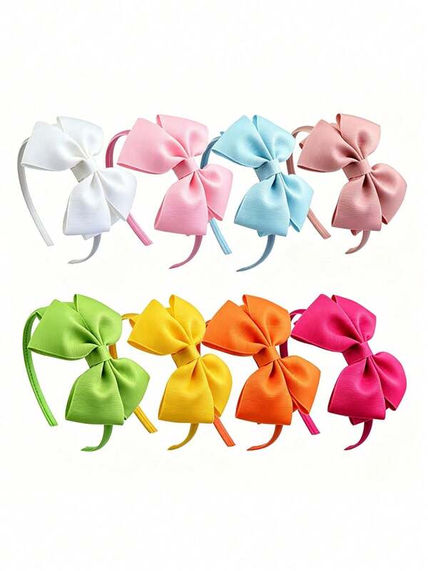 8pcs Girls Headbands, Multi-Color Bow Headbands, 4 Inch Bow Headbands, Girls Hair Accessories