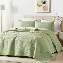 HAIDREN 2/3pcs Quilt Set Bedspreads( 1 Quilt, 1 Or 2 Pillowcase)-Soft Ventilate Quilt, Lightweight Microfiber Bedspread - Halloween And Christmas Modern Style Coin Pattern Coverlet, Gifts For Back-To-School Season, Suitable For School Dormitories - Pastel Green - View 2