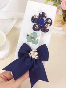 178pcs Vintage Atmosphere Girls Hair Accessories Set, Pearl Rhinestone Solid Color Hair Clips, Pearl Ditsy Floral Flower Hairpins, Shiny 3D Clover Alligator Hair Clips, Side Clips, High Elasticity Towel Scrunchies, Thin Hair Ties, Daily Match Party Headwear - Multicolor - View 9