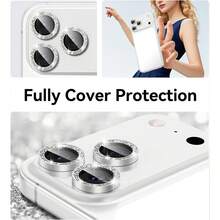 CASECOPS 3入裝銀色亮片相機鏡頭保護貼，適用於 iPhone 17 Pro Max/17 Pro/17 Air 17/17e, 16 Pro Max/15 Pro/14 Plus/13/12/11，完美貼合、防刮、相容手機殼、超清鋼化玻璃金屬相機鏡頭保護貼、超高清鏡頭保護貼、防刮、9H 超薄鋼化玻璃防刮鏡頭蓋、防震相機保護環 - 銀色 - 查看 6