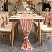 Wedding Table Runner, Bohemian Style Chiffon Fabric Decoration, Wedding Centerpiece Table Runner, Romantic Light Country Style, Suitable For Baby Shower, Bridal Wedding, Anniversary, Engagement Party, Valentine's Day Home Decor, Wedding Arch Decoration, Curtain Scarf, Party Backdrop - Type C - View 1