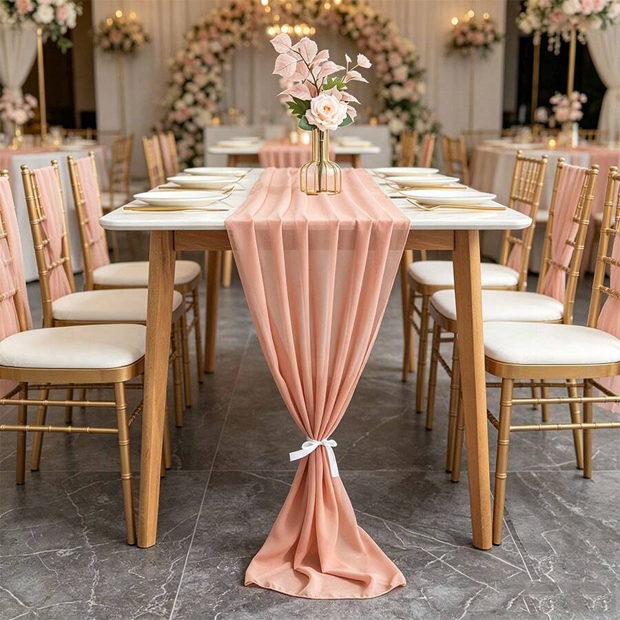 Wedding Table Runner, Bohemian Style Chiffon Fabric Decoration, Wedding Centerpiece Table Runner, Romantic Light Country Style, Suitable For Baby Shower, Bridal Wedding, Anniversary, Engagement Party, Valentine's Day Home Decor, Wedding Arch Decoration, Curtain Scarf, Party Backdrop - Type C - View 1