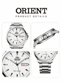 Orient 男士機械錶，自動機械機芯腕錶，白色錶盤鋼帶設計，雙日曆顯示。耐刮且耐用，經典商務休閒風格。這款精準耐用的男士腕錶也是專業日常穿搭的高品質配件。這是一款高品質的男士腕錶，是送禮或自用的最佳選擇。型號：RA-AA0C03S19B。 - 均碼 - 查看 6
