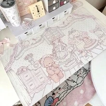 Korean Ins Japanese Anime Girl Kawaii Pink Sweet Bunny Bear Kitten Polka Dots Flower Y2K PU Leather Mouse Pad Office Study Room Desk Waterproof Tablecloth Computer Keyboard Game Mouse Pad Table Mat - View 2