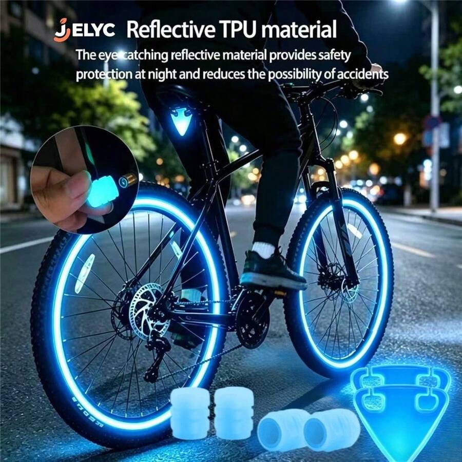 6pcs Colorful Reflective Tail Lights And Valve Caps, High Visibility Bicycle Accessories - No Battery Required, Enhance Night Visibility And Road Safety, Vehicle Safety Accessories, Emergency Warning Lights For Mountain Bikes And Road Bikes - Multicolor - View 1