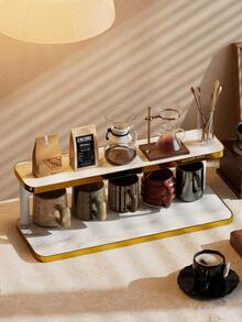 1 pieza Estante de almacenamiento multifuncional para escritorio, soporte de exhibición multiusos, portavasos, estante para perfumes, estante para especias, soporte para pasteles, adecuado para vasos de agua, tazas de café, juegos de té, escritorio de oficina, barra de café, cocina, decoración del hogar - Dorado - Ver 10