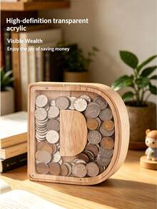 Large Letter Wooden Money Box, Letter-Shaped Design, Customizable 26 Starting Letters, Cultivate Saving Habits, Visible Wealth Growth, Suitable As Birthday Gift, Christmas Gift, Gift For Her/Him, Party Favor, Souvenir, Desk Decor - Multicolor - View 3