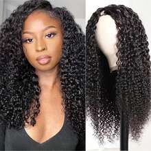 V Part Wigs Minimal Leave Out Upgrade U Part Kinky Curly Human Hair Wigs For Women Glueless Wear and Go Clip In Half Curly V Shape Wig 180% Density Natural Color 14-22 Inch - Natural Black - Übersicht 3