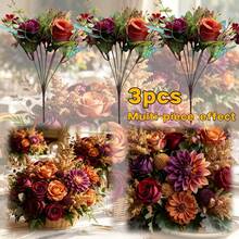 3pcs Autumn Mixed Artificial Flowers, Orange Red Peony Rose Dahlia Lavender Faux Bouquet For Home Cafe Wedding Photography Spring Decor - Multicolor - View 14