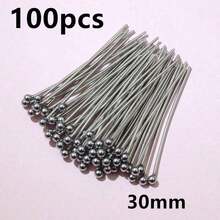 100pcs 20-70mm Length Stainless Steel Ball Head Pins/Eye Head Pins/Flat Head Pins DIY Jewelry Making Accessories Findings - Steel - View 32