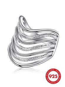 1 buah Cincin Gelombang Multi-Lapisan Perak Sterling S925 yang Dipersonalisasi, Desain Tekstur Matte Unik, Cocok untuk Pemakaian Sehari-hari, Gaya Jalanan Unik, Acara Bisnis Kasual, Hadiah Unik untuk Pacar atau Teman - Perak - View 12