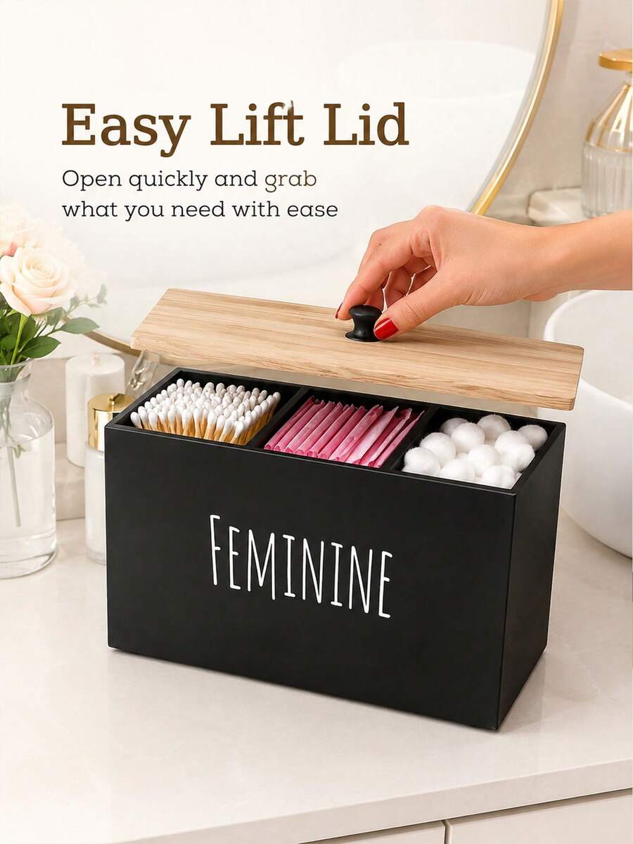 Aesthetic Tampon Storage Box With 3 Slots Anti Dust Cover Premium Multifunctional Bathroom Storage Box For Housewives Handy Jewelry Organzierhair Accessories Organaizer To Hold Makeup Pads Travel Essential Home Decor Bathroom Accesssories - View 1