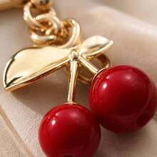 1pc Cherry Pearl Pendant, Gold Alloy Material, Enamel & Rhinestone Cherry Decor, Sweet Bag Charm, Graduation & Birthday Gift - Multicolor - View 5