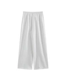 Pantalones holgados de cintura alta con rayas y pierna ancha, cintura con cordón, versátiles (patrón de rayas aleatorio) blanco - Blanco - Ver 6