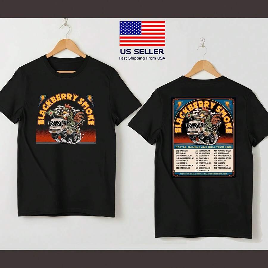 Blackberry Smoke Rattle, Ramble And Roll Tour 2026 T-Shirt - Black - View 1