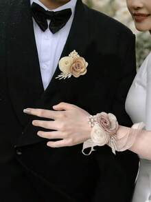 2件組婚禮手腕花/胸花，時尚且易於使用，適用於女性手腕/男性胸前 - 彩色 - 查看 7
