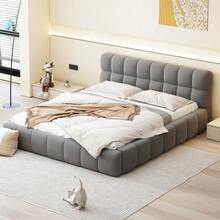 Youth Bed, Double Bed With Soft Backrest, Flat Bed With Upholstered Surround, Slatted Frame Linen Grey (Mattress Not Included) - Grey - View 2