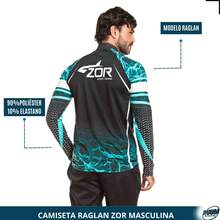 Camiseta Raglan Zor Masculina Manga Longa Preto Black Waves com Proteção UV50+ para Pesca e Esportes - Preto - Visão 3