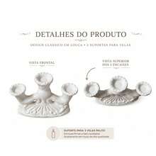 Castiçal de Louça para 3 Velas Branco | Elegância | Decoração | Espiritualidade - 1PC - Visão 1