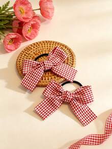 2pcs/Set Cute Alligator Hair Clips With Plaid Bows, Multiple Colors Available, Suitable For Daily Accessories - Multicolor - View 4